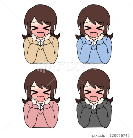 照れる女性のイラストセット 120956743