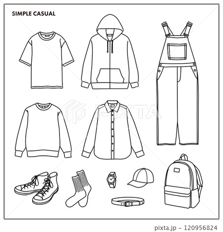 洋服 ファッション モノクロ イラスト セット 洋服 ファッション モノクロ イラスト セット 120956824