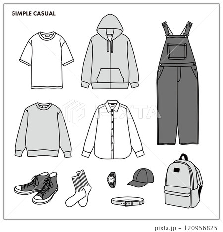 洋服　ファッション　モノクロ　イラスト　セット 120956825