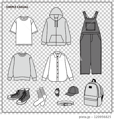 洋服　ファッション　モノクロ　イラスト　セット 120956825