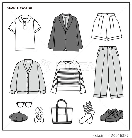 洋服　ファッション　モノクロ　イラスト　セット 120956827
