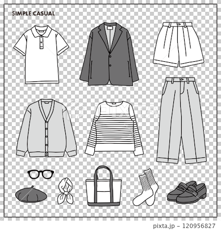 洋服　ファッション　モノクロ　イラスト　セット 120956827