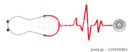 Stethoscope with heartbeat shape from cord, EKG line shape. 3D rendering Stethoscope with heartbeat shape from cord, EKG line shape. 3D rendering 120956962