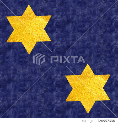 Textured Christmas star seamless half drop watercolor seamless pattern on blue background. High quality art for textile, wrapping paper, linens, Christmas design, napkins, packaging. Minimalistic 120957330