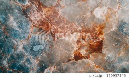 A top-down view of an earthy marble surface, showcasing the intricate patterns and textures. 120957346