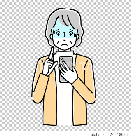 スマホを操作して困っているシニア スマホを操作して困っているシニア 120958053