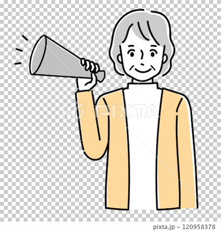 メガホンで応援するシニア 120958378