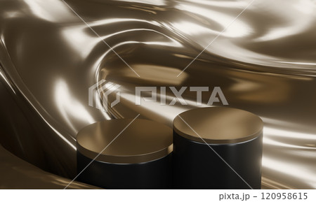 Fashion product background and stand black podium display with blank backdrops. Fashion product background and stand black podium display with blank backdrops. 120958615