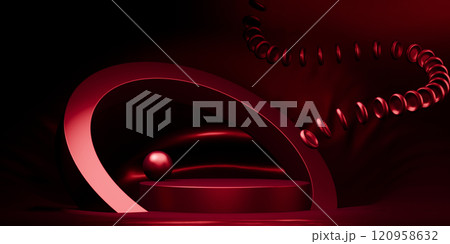 Dark red style. Fashion product background, stand product podium display with blank backdrops. 120958632