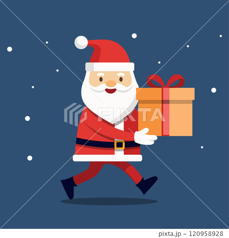Cartoon Santa Claus Carrying a Christmas Gift, Vector Illustration Cartoon Santa Claus Carrying a Christmas Gift, Vector Illustration 120958928