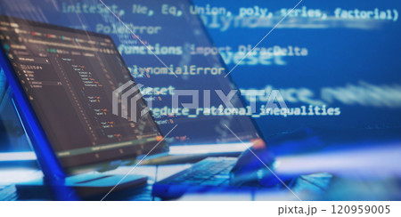 Project managers work new idea. Mobile app developer. Innovative startup project. Website programming code 120959005