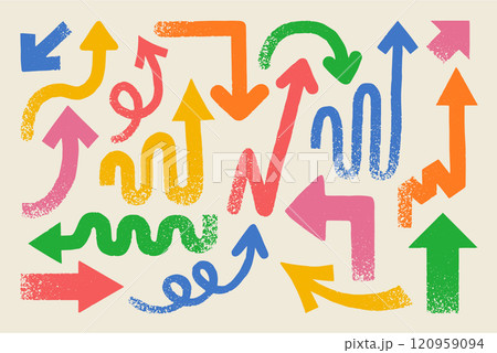 カラフルな手描きの矢印素材セット 120959094