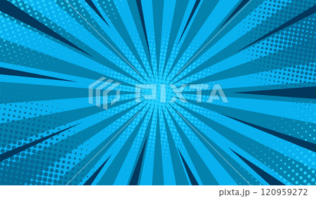 Comic background in pop art style with sun rays and dots. Retro style background with color halftone. Vector illustration 120959272