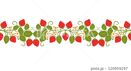 Symmetric Strawberry Ornamental Border Seamless Repeat Pattern. Vector Illustration on White Background Symmetric Strawberry Ornamental Border Seamless Repeat Pattern. Vector Illustration on White Background 120959297