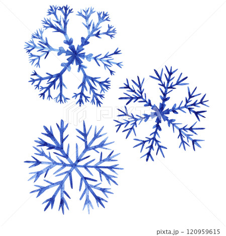 Set of watercolor snowflakes. Watercolor hand drawn snowflake illustration. Christmas isolated image for your design 120959615