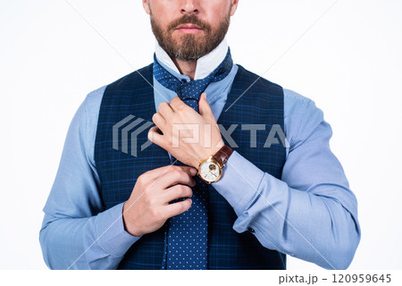 cropped man businessman tie necktie isolated on white, accessory cropped man businessman tie necktie isolated on white, accessory 120959645
