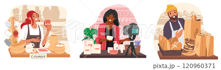 Pottery workshop, skin and body care beauty cosmetics store, bakery house small business promotion 120960371