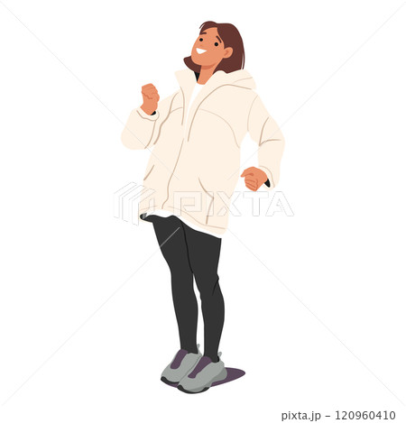 Excited teenage girl cartoon character waiting impatiently clenching fists isolated on white Excited teenage girl cartoon character waiting impatiently clenching fists isolated on white 120960410
