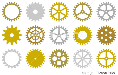 歯車　セット　シルエット　金　銀　銅　金属カラー　パーツ　部品　ベクター　イラスト	 120961439