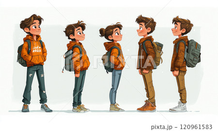 young character transitions 2023 2024 playful and endearing style. 120961583