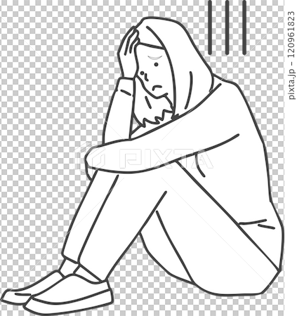 頭を抱えて落ち込む女性のイラスト 120961823