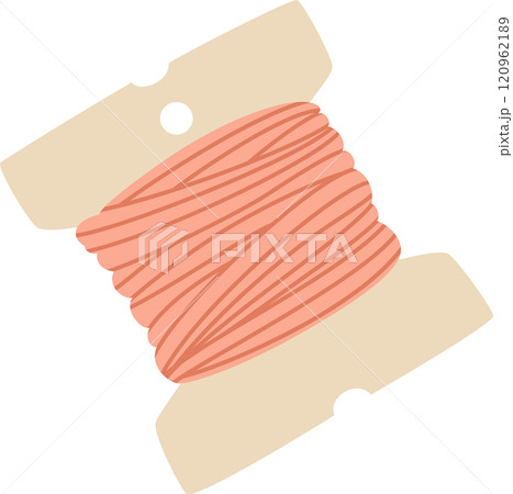 Pink thread wrapped around a spool, isolated against a white background, offering a perfect tool for sewing, tailoring, embroidery, and various needlework projects Pink thread wrapped around a spool, isolated against a white background, offering a perfect tool for sewing, tailoring, embroidery, and various needlework projects 120962189
