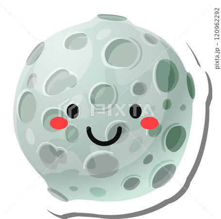 Cartoon moon with craters and a smiling face, expressing happiness and joy, perfect for children s books, educational materials, or any project needing a cute and friendly lunar character Cartoon moon with craters and a smiling face, expressing happiness and joy, perfect for children s books, educational materials, or any project needing a cute and friendly lunar character 120962292