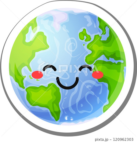 Cartoon earth with a happy smiling face promotes environmental awareness and encourages care for our planet, emphasizing the importance of protecting natural resources 120962303