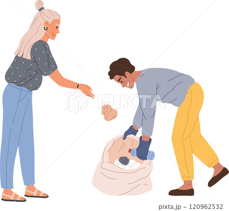 Volunteers wearing gloves are collecting trash and putting it into garbage bag, working together to clean up environment and protect planet from pollution 120962532