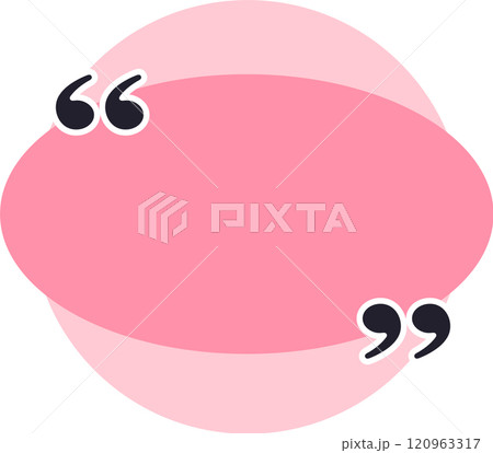 Oval shaped pink quote box featuring black quotation marks, ideal for emphasizing text, showcasing citations, highlighting testimonials, or conveying important messages effectively 120963317