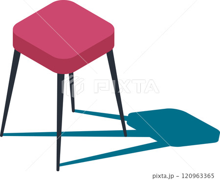 Pink stool featuring sleek black legs, casting a striking teal shadow against a crisp white background, highlighting a simple and modern furniture design perfect for minimalist interiors 120963365
