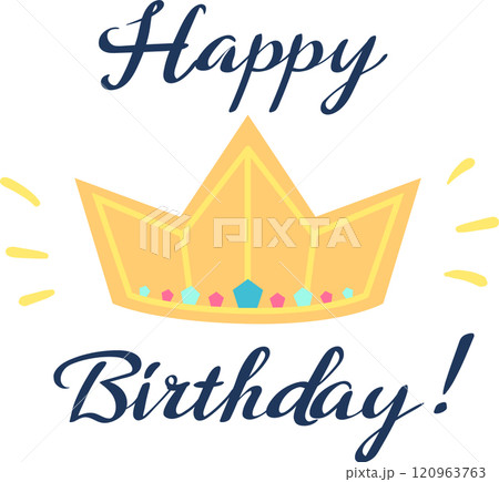 Golden crown adorned with vibrant, colorful gems shining brilliantly, embodying the spirit of a joyful birthday celebration, complemented by elegant typography for a festive touch 120963763