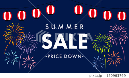 SUMMER SALE 提灯と花火の背景　サマーセール	 120963769