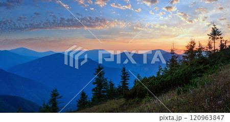 Summer sunset mountain view (Carpathian, Ukraine). 120963847