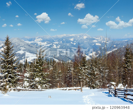 Winter morning Carpathian mountains, Ukraine Winter morning Carpathian mountains, Ukraine 120963948
