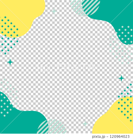 抽象的　フレーム　正方形　水玉とキラキラ　緑と黄色	 120964023