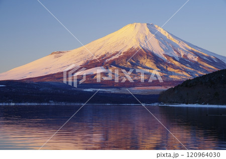 山中湖畔から望む夜明けの富士 120964030