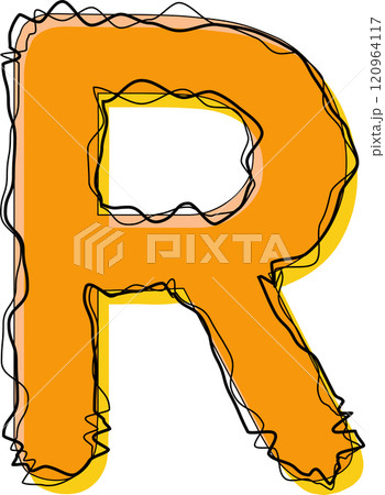 Orange Outline Scribble Alphabet Letter R 120964117