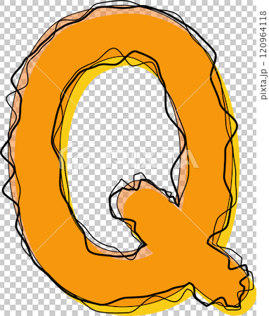Orange Outline Scribble Alphabet Letter Q 120964118