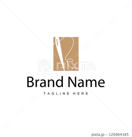 Tailor logo vector template needle and thread black silhouette design simple sewing tool product brand 120964385