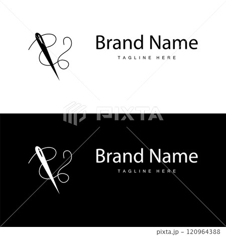 Tailor logo vector template needle and thread black silhouette design simple sewing tool product brand 120964388
