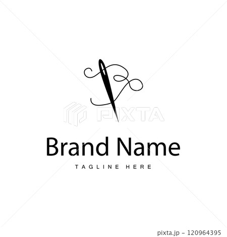 Tailor logo vector template needle and thread black silhouette design simple sewing tool product brand 120964395
