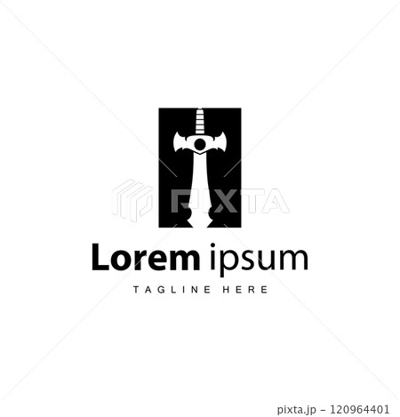 Black silhouette design simple logo sword illustration sword warrior knight template vintage retro Black silhouette design simple logo sword illustration sword warrior knight template vintage retro 120964401