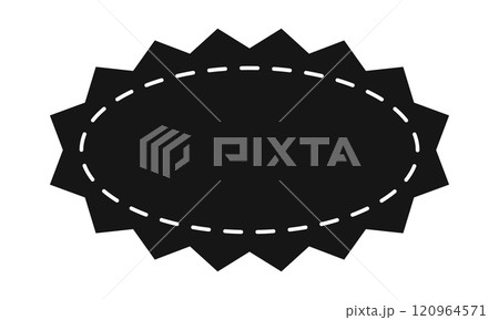 Oval shape with zigzag borders and stitch line. Empty price, discount, sale offer, coupon, promo code tag. Speech bubble, message or text box. Vector graphic illustration Oval shape with zigzag borders and stitch line. Empty price, discount, sale offer, coupon, promo code tag. Speech bubble, message or text box. Vector graphic illustration 120964571