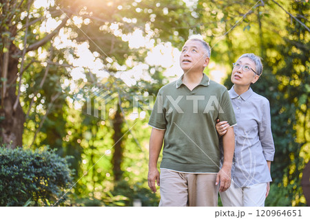 散歩するシニア夫婦 120964651