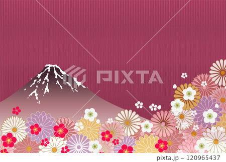 和柄 富士山 年賀状 梅 背景 和柄 富士山 年賀状 梅 背景 120965437