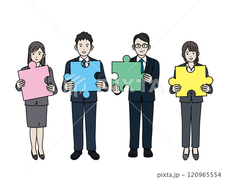 ジグソーパズルを持つビジネスパーソンのイラスト 120965554