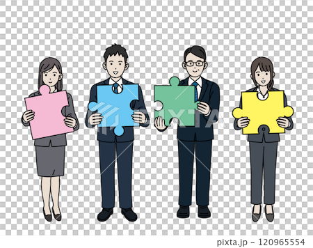 ジグソーパズルを持つビジネスパーソンのイラスト 120965554