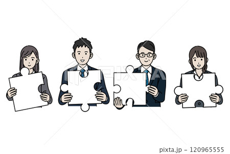 ジグソーパズルを持つビジネスパーソンのイラスト ジグソーパズルを持つビジネスパーソンのイラスト 120965555