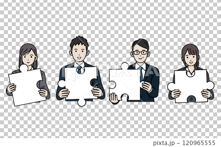 ジグソーパズルを持つビジネスパーソンのイラスト ジグソーパズルを持つビジネスパーソンのイラスト 120965555